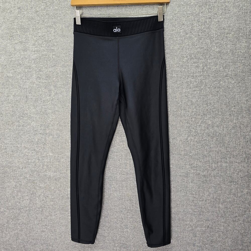 alo YOGA AIRLIFT HIGH-WAIST BLACK LEGGINGS VELVET STRIPE, SIZE S??